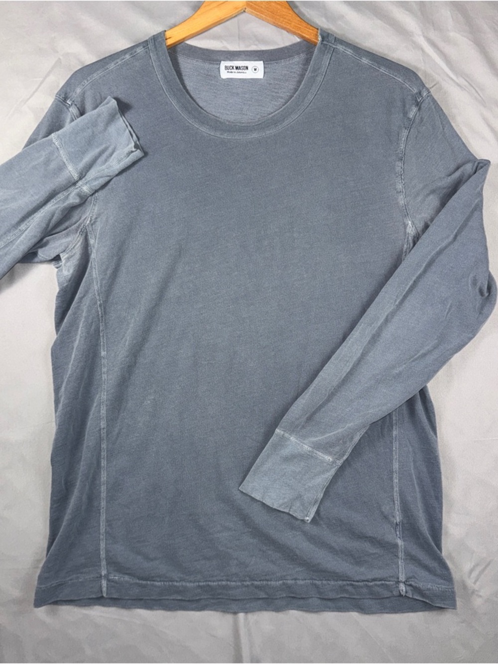 Buck Mason Shirt Mens Medium Gray Long Sleeve Crewneck Cotton Tee Made USA